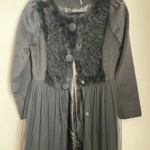 Ryu Black Textured Blazer with Fur Trim